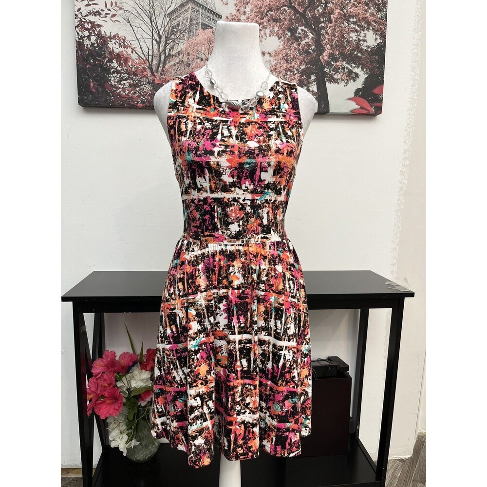 APT. 9 Women's Sleeveless A-Line Dress Multicolor Abstract Graphic Print Size S